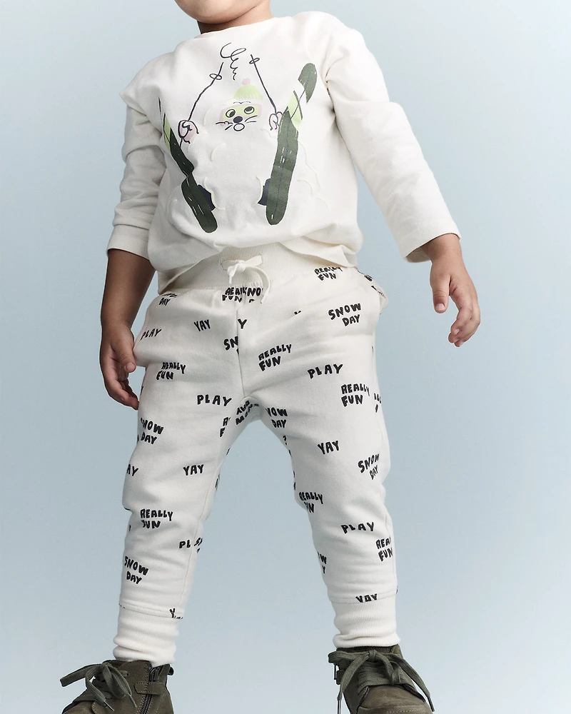 Toddler City Park™ Jogger Pant in Snow Day Print - Cream
