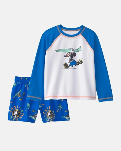 Toddler Boy 2-Piece Disney© Mickey Mouse Rashguard & Swim Trunk Set - Blue/White