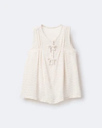 Toddler Girl Sleeveless Bow Top in Rainbow Print - Cream