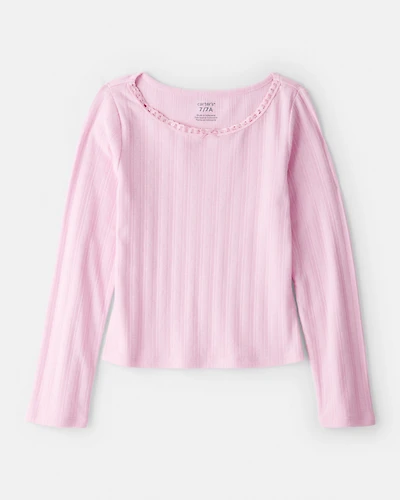 Girls Pointelle Long-Sleeve Top - Pink