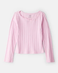 Girls Pointelle Long-Sleeve Top - Pink