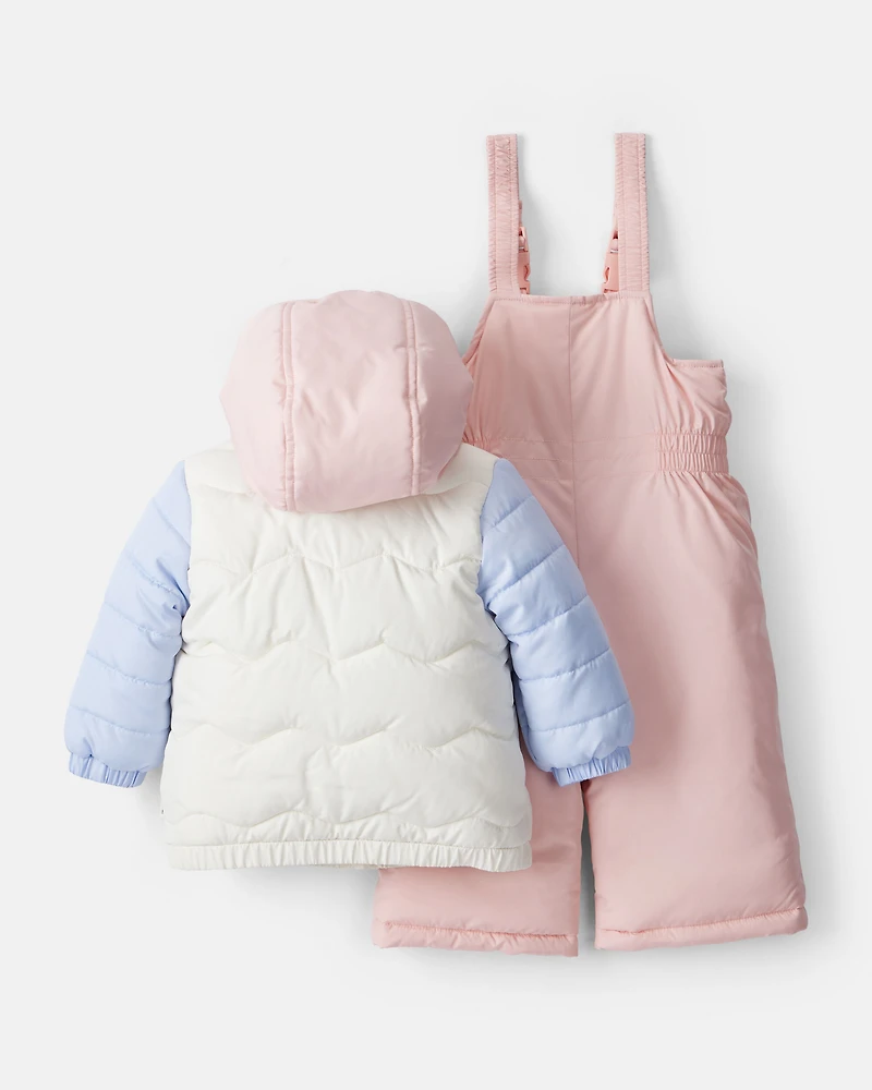 Baby Girl 2-Piece Color Block Hooded Snowsuit Jacket & Bib Set