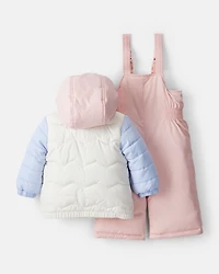 Baby Girl 2-Piece Color Block Hooded Snowsuit Jacket & Bib Set