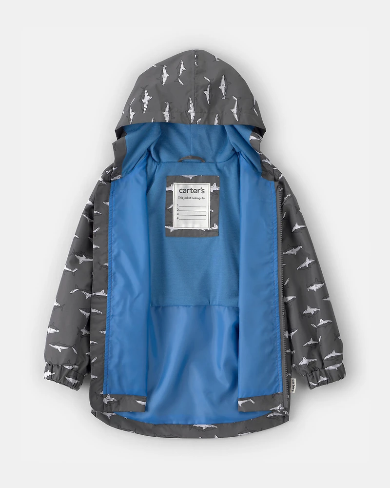 Toddler Boy Shark Raincoat - Grey