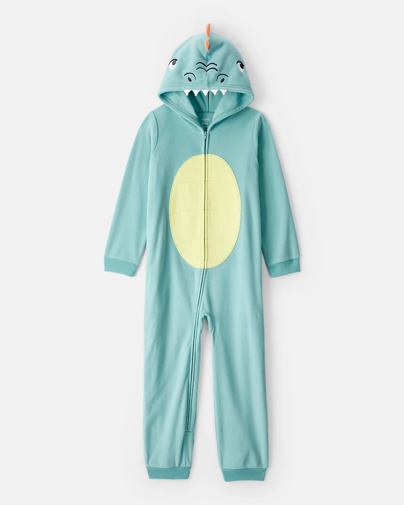 Boys Dinosaur Fleece Hooded Zip-Up 1-Piece Pajama Jumpsuit - Blue