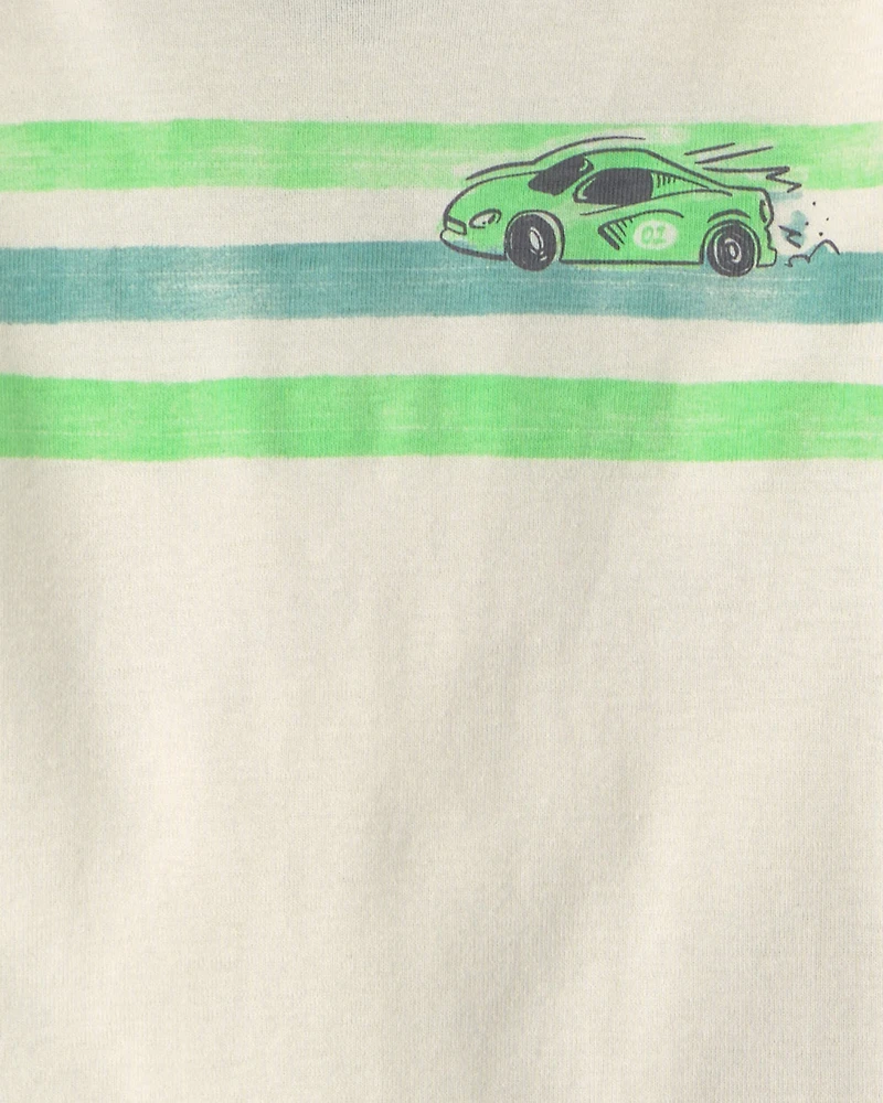 Toddler Boy Cars 100% Cotton 6-Piece Pajama Sets - Green/Cream