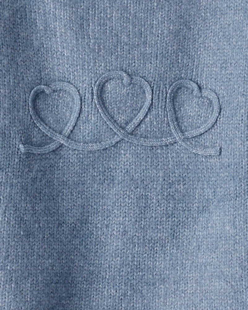 Baby Girl Embroidered Heart Long-Sleeve Sweater - Blue