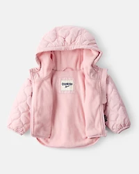 Baby Girl Quilted Long-Sleeve Midweight Jacket - Pink
