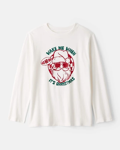 Boys Christmas Santa Graphic Tee - White