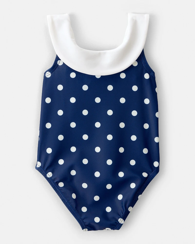 Baby Girl Polka Dot 1-Piece Swimsuit - Navy