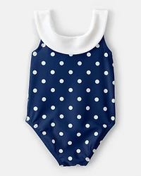 Baby Girl Polka Dot 1-Piece Swimsuit - Navy