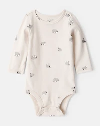 Baby Boy Sheep Print Cotton Long-Sleeve Overall Set - White/Grey