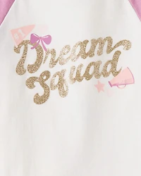 Girls Cheerleading Print 100% Cotton Long-Sleeve 4-Piece Pajamas - White/Pink