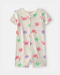 Baby Girl Sea Critters 100% Cotton 1-Piece Romper Pajama - Cream