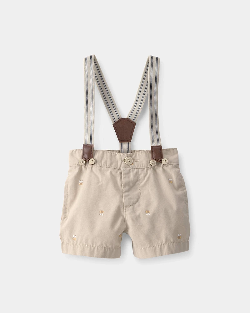 Baby Boy Disney© Winnie the Pooh Honey Bee Suspender Shorts - Khaki