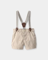 Baby Boy Disney© Winnie the Pooh Honey Bee Suspender Shorts - Khaki