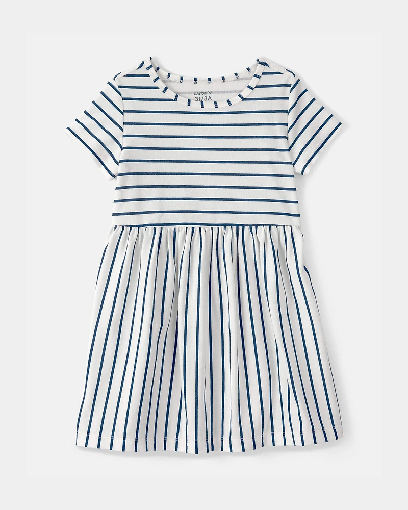 Toddler Girl Striped Short-Sleeve Dress - Blue/Ivory