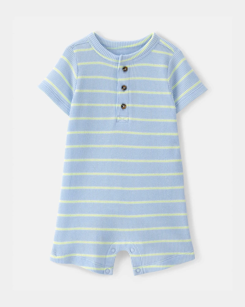 Baby Boy Striped Waffle-Knit Romper - Blue