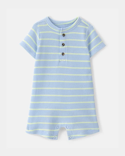 Baby Boy Striped Waffle-Knit Romper - Blue