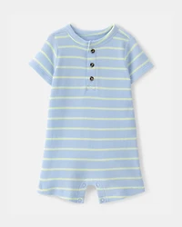 Baby Boy Striped Waffle-Knit Romper - Blue