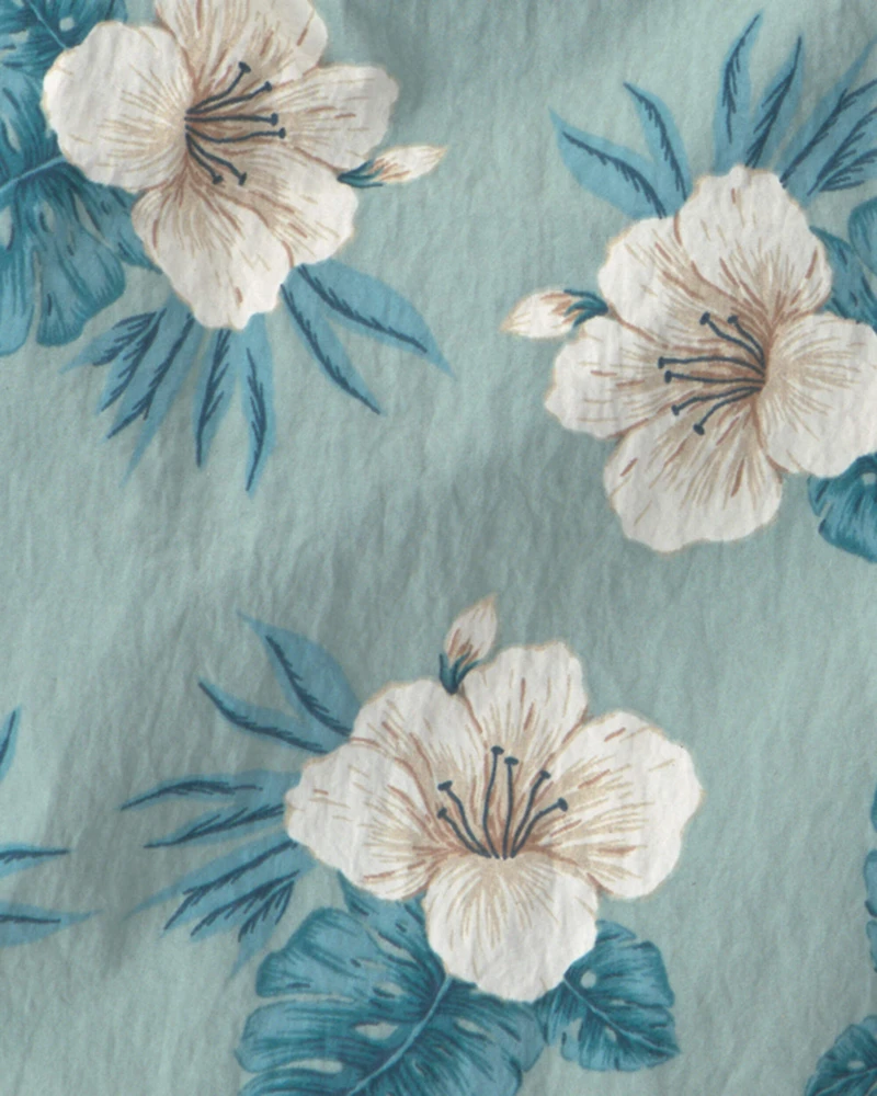 Boys Recycled Swim Trunks in Blue Hibiscus