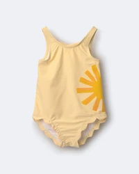 Toddler Girl Scalloped One-Piece Swimsuit in Sun Print - Yellow