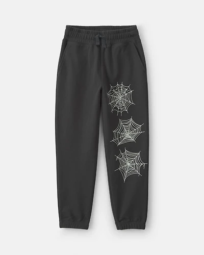 Boys Spider Web Halloween French Terry Joggers - Black