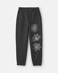 Boys Spider Web Halloween French Terry Joggers - Black