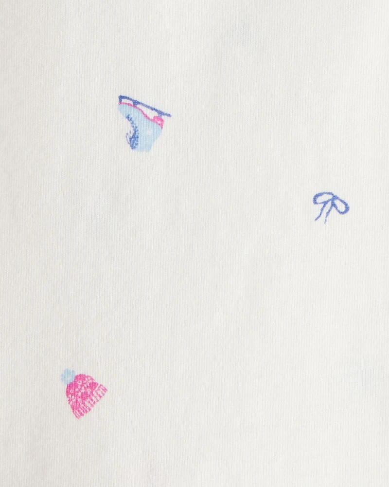 Baby Girl 2-Piece Winter Print Top & Stretch Rib Leggings Set - Cream/Purple