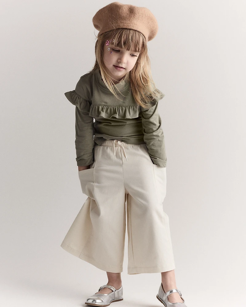 Toddler Girl Wide Leg Pocket Pant - Cream