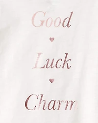 Girls Good Luck Charm Cotton Short-Sleeve Graphic Tee - White