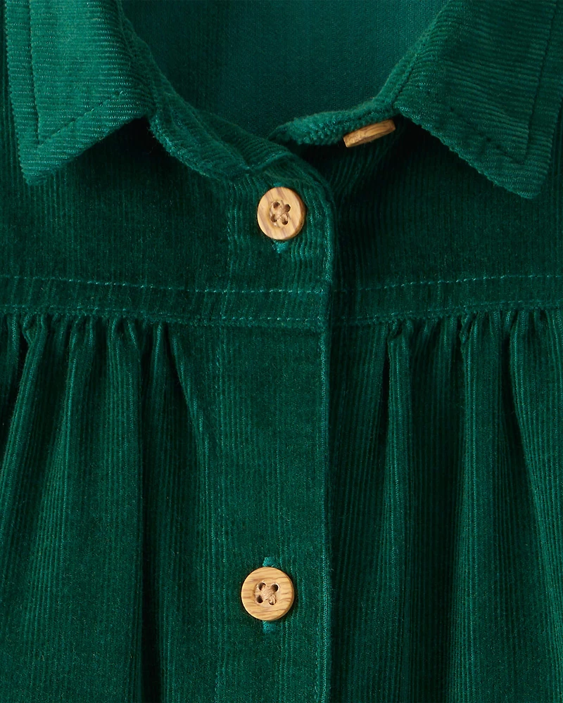 Baby Girl Corduroy Long-Sleeve Dress - Green