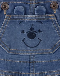 Baby Disney© Winnie the Pooh Embroidered Stretch Denim Bubble Romper - Medium Wash