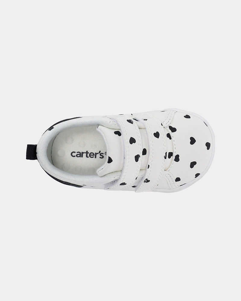 Baby Girl Heart Print Every Step® First Walker Casual Shoes - White/Black