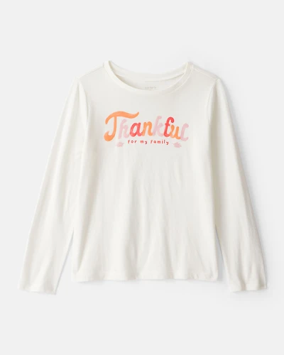 Girls Thankful Long-Sleeve Graphic Tee - White