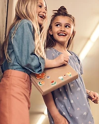 Girls Floral Print Short-Sleeve Cotton Dress - Blue