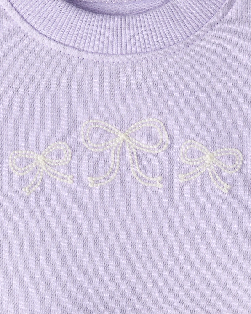 Baby Girl Bow Print Tulle Cotton Dress - Purple