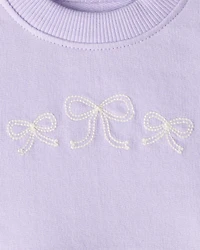 Baby Girl Bow Print Tulle Cotton Dress - Purple
