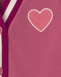 Girls Heart French Terry Cardigan Sweater - Pink