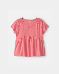 Girls Peplum Short-Sleeve Top - Coral