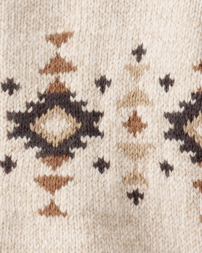 Toddler Boy Southwestern Zip-Up Sweater - Ivory