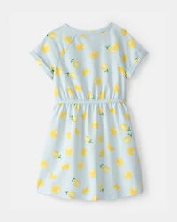 Girls Lemon French Terry Dress - Green/Yellow