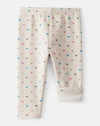 Baby Girl Heart Print Pull-On Stretch Cozy Leggings - Cream