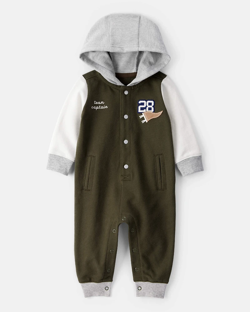 Baby Varsity Hooded Jumpsuit - Green/Grey
