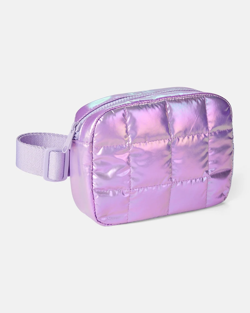 Girls Quilted Shiny Sling Bag - Purple