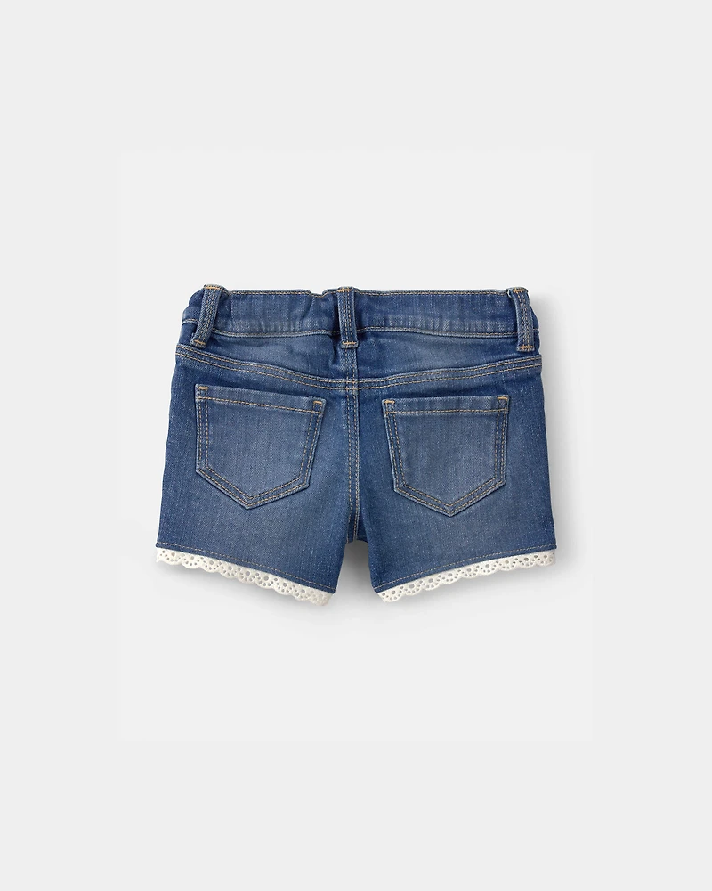 Baby Girl Eyelet Trim Denim Shorts - Dark Wash