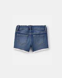 Baby Girl Eyelet Trim Denim Shorts - Dark Wash