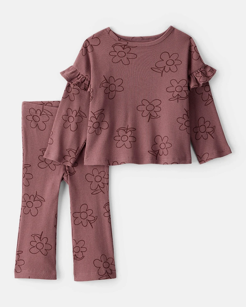 Baby Girl 2-Piece Floral Cotton Long-Sleeve Tee & Pant Set - Pink