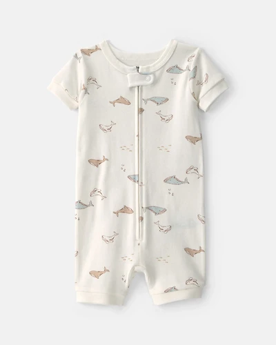 Baby Whale 100% Cotton 1-Piece Romper Pajama - Ivory