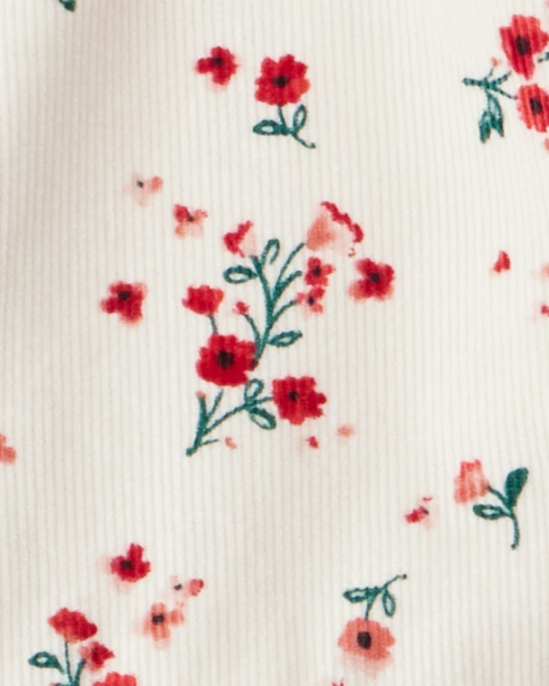 Baby Girl Floral Print Corduroy Long-Sleeve Dress - White